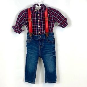 OshKosh B’Gosh Baby Suspenders plaid onesie &Jeans